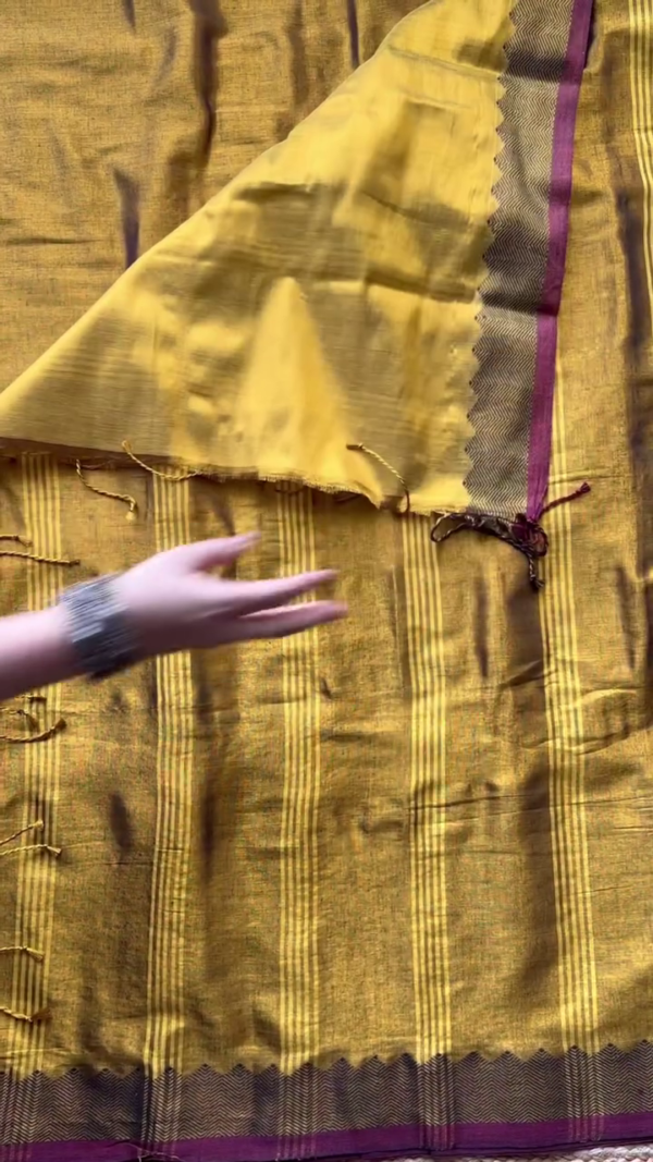 Golden Yellow Checks with Double Pett Zari Border – Kalyani Cotton Bharatanatyam Practice Saree - Image 4