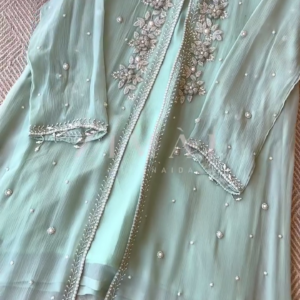 Premium Chiffon handworked jacket style with scalloped organza dupatta