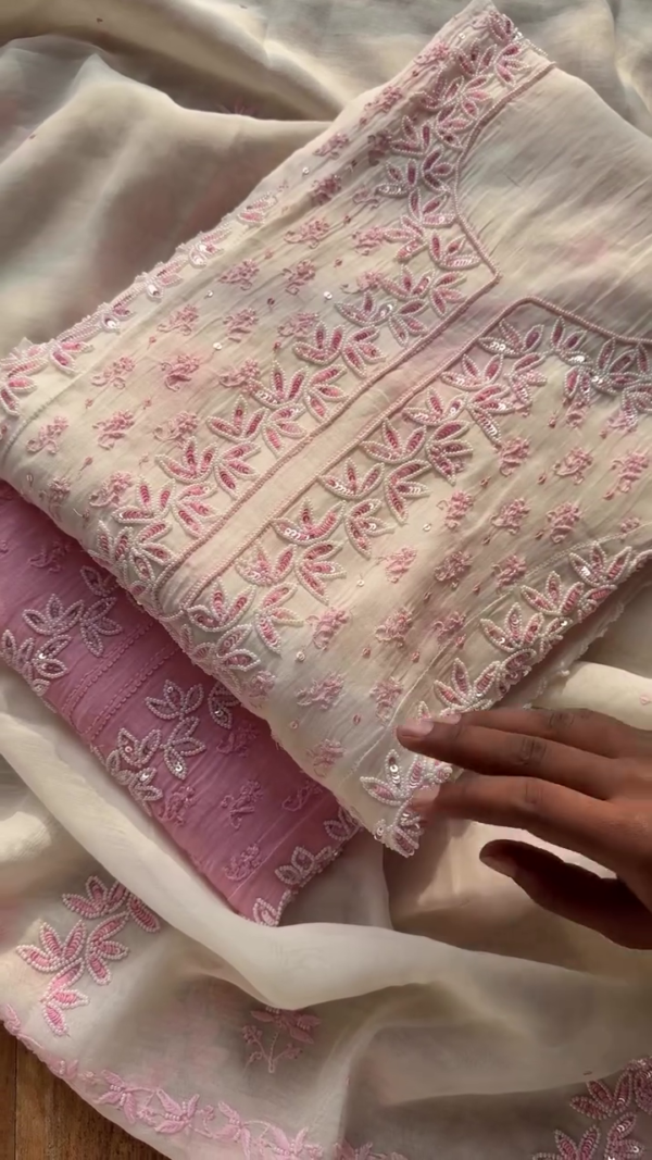 Zari Embroidered Organza Dress Material with Dupatta – A Timeless Blend of Elegance and Grace