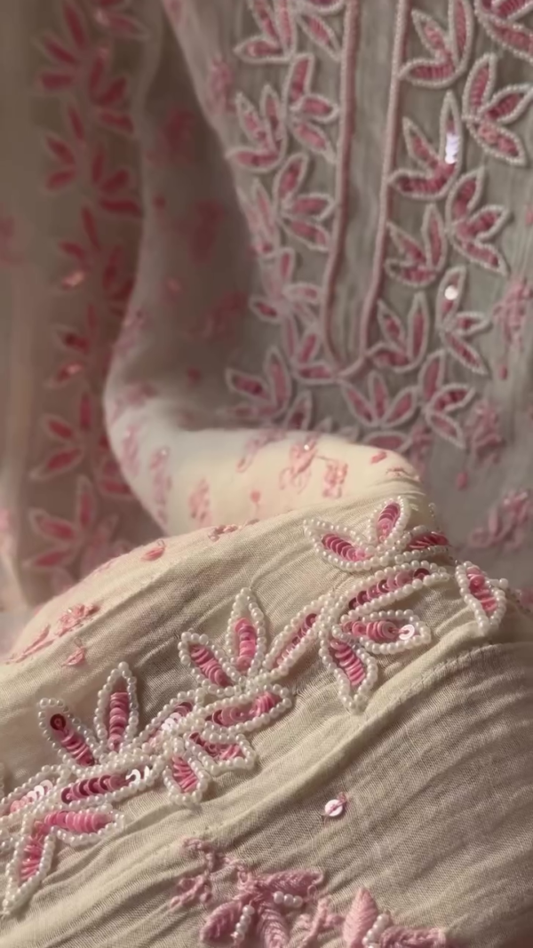 Zari Embroidered Organza Dress Material with Dupatta – A Timeless Blend of Elegance and Grace - Image 2