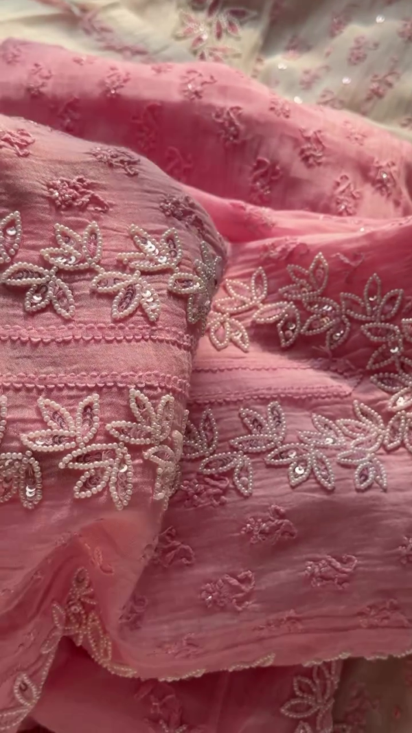 Zari Embroidered Organza Dress Material with Dupatta – A Timeless Blend of Elegance and Grace - Image 4