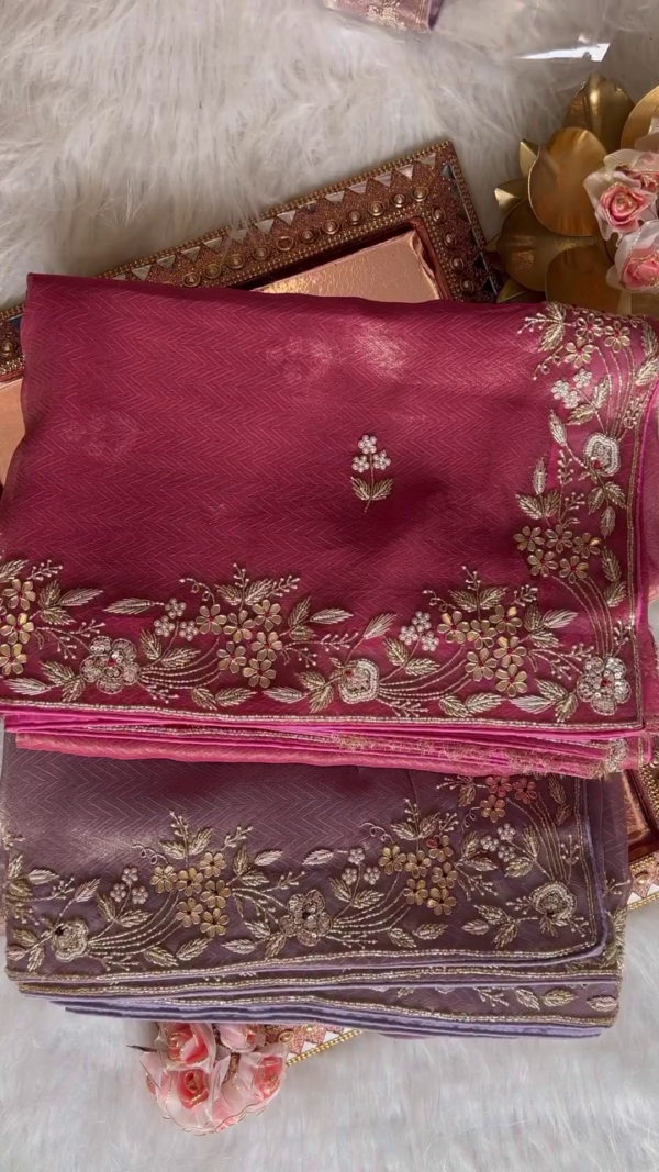 Elegant Zariwork Semi Crepe Unstitched Saree – A Perfect Blend of Tradition and Modernity - Image 3