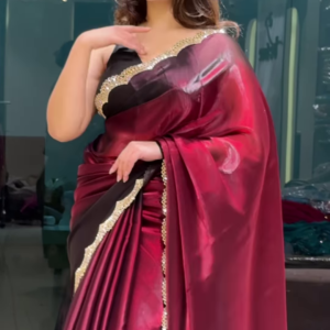 Midnight Elegance – A Statement Black & Red Silk Saree