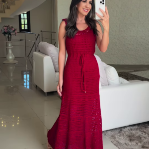❤️ Elegant Ruby Crochet Maxi Dress – Timeless Beauty with a Modern Touch ❤️