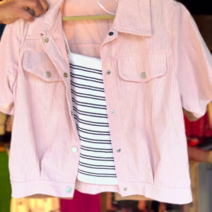 ✨ Chic Corduroy Jacket & Striped Tank Co-ord Set – Effortless Elegance ✨