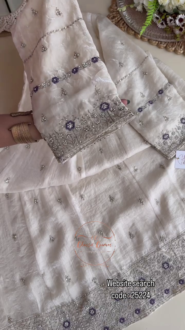 Premium Chiffon Handwork Semi-Stitched Suit – Elegant Silver Ensemble for Every Occasion - Image 3