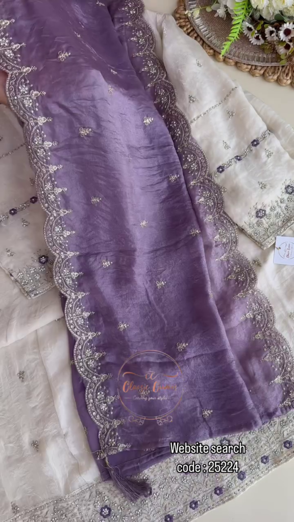 Premium Chiffon Handwork Semi-Stitched Suit – Elegant Silver Ensemble for Every Occasion - Image 4