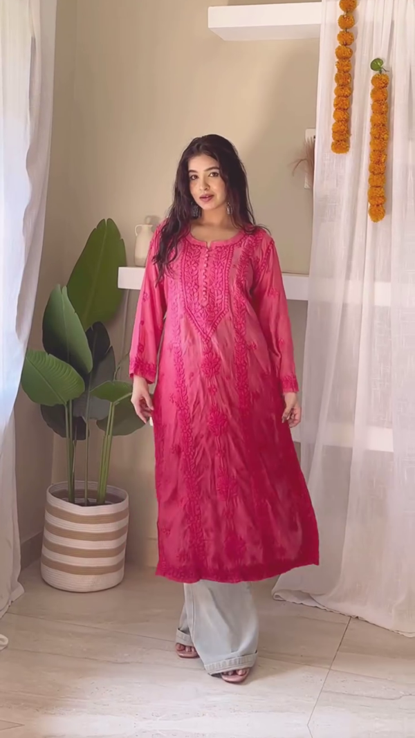 Fuchsia Elegance: Contemporary Chikankari Palazzo Set