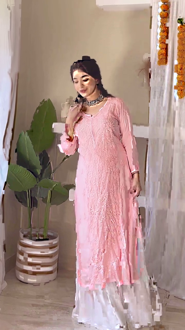 Fuchsia Elegance: Contemporary Chikankari Palazzo Set - Image 5