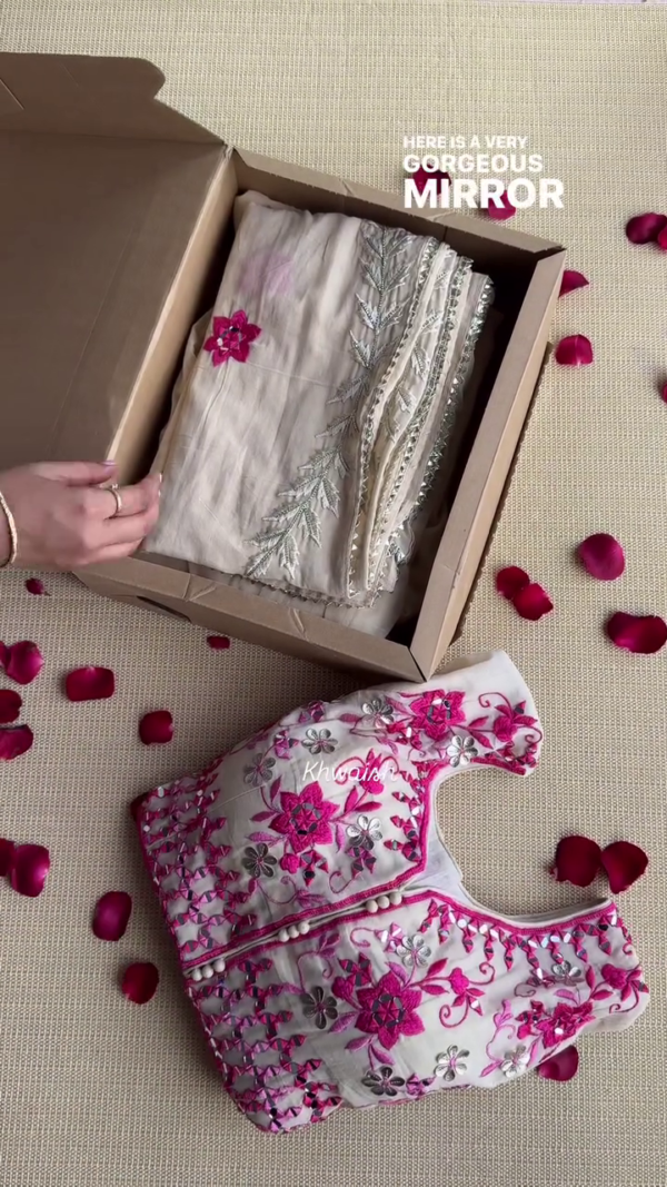 Ethereal Bloom: Gota Patti Embroidered Elegance in Pink and Silver - Image 2