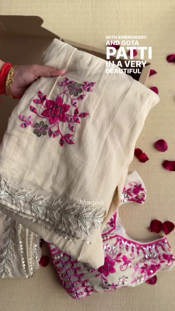 Ethereal Bloom: Gota Patti Embroidered Elegance in Pink and Silver - Image 4