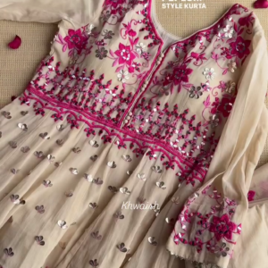 Ethereal Bloom: Gota Patti Embroidered Elegance in Pink and Silver