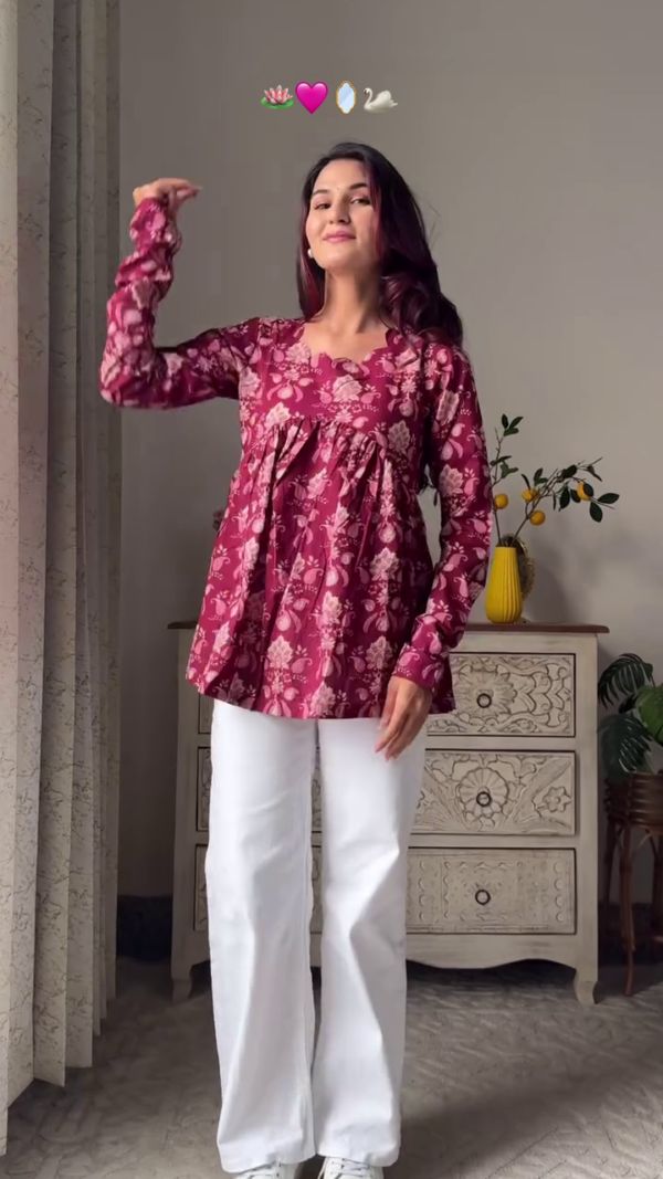 Scalloped Neck Full Sleeve Pure Cotton Top – A Chic Blend of Elegance & Comfort - Image 4