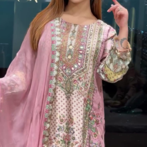 Baby Pink Multicolor Machine Thread Work Plazo Kurti with Dupatta – A Blend of Elegance & Comfort