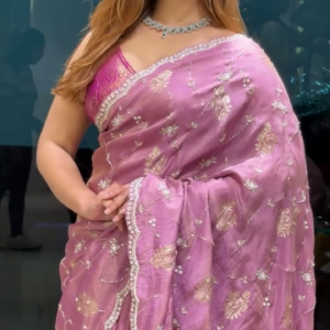 Onion Pink Gota Embroidery French Georgette Saree – A Timeless Blend of Elegance and Grace