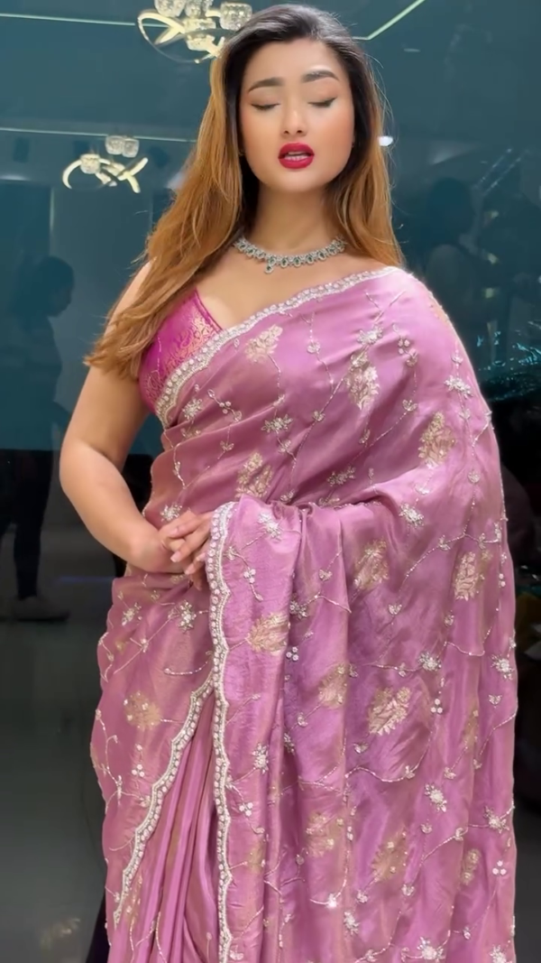 Onion Pink Gota Embroidery French Georgette Saree – A Timeless Blend of Elegance and Grace