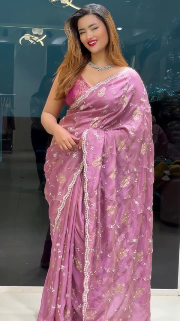 Onion Pink Gota Embroidery French Georgette Saree – A Timeless Blend of Elegance and Grace - Image 3