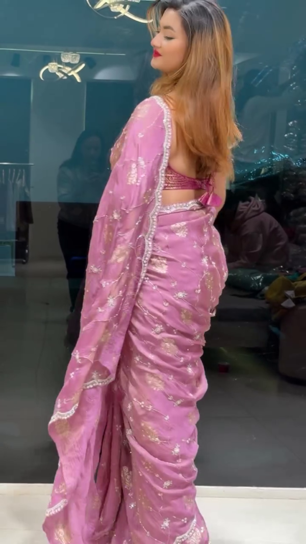 Onion Pink Gota Embroidery French Georgette Saree – A Timeless Blend of Elegance and Grace - Image 4