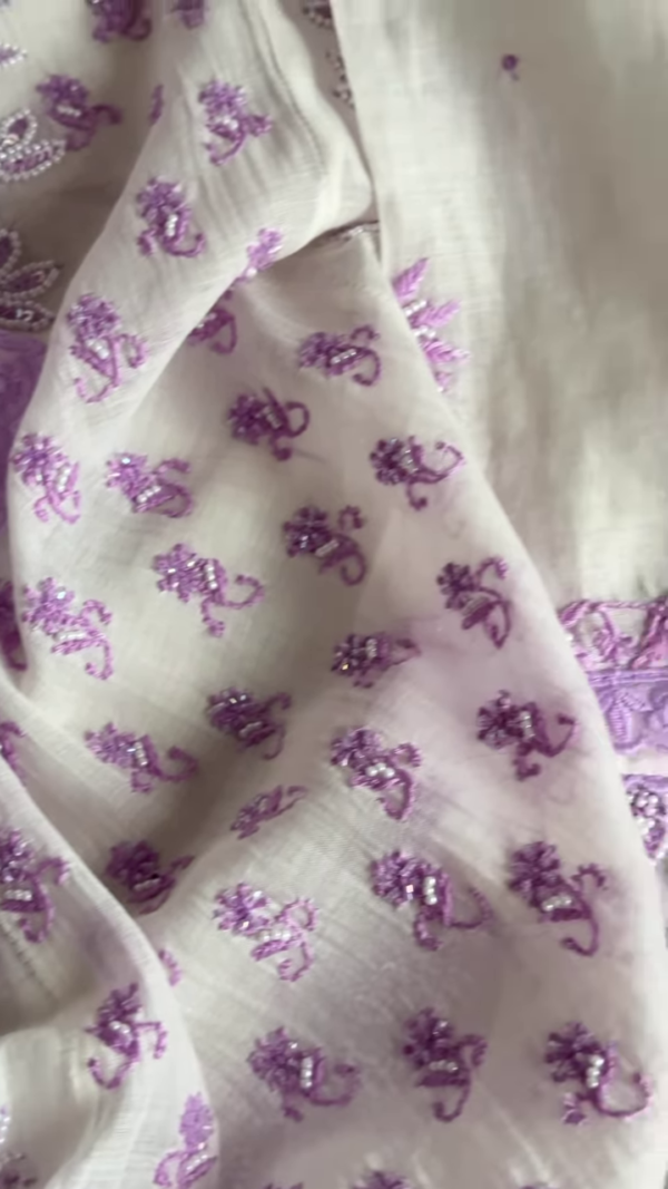 Elegant Lavender Embroidered Chikankari Suit - Image 3