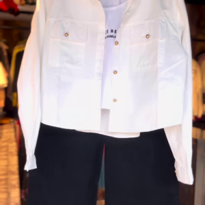 Classic Monochrome Co-Ord Set with White Utility Jacket & Black Culottes