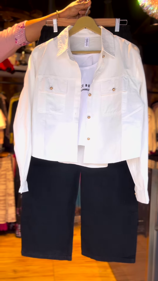Classic Monochrome Co-Ord Set with White Utility Jacket & Black Culottes