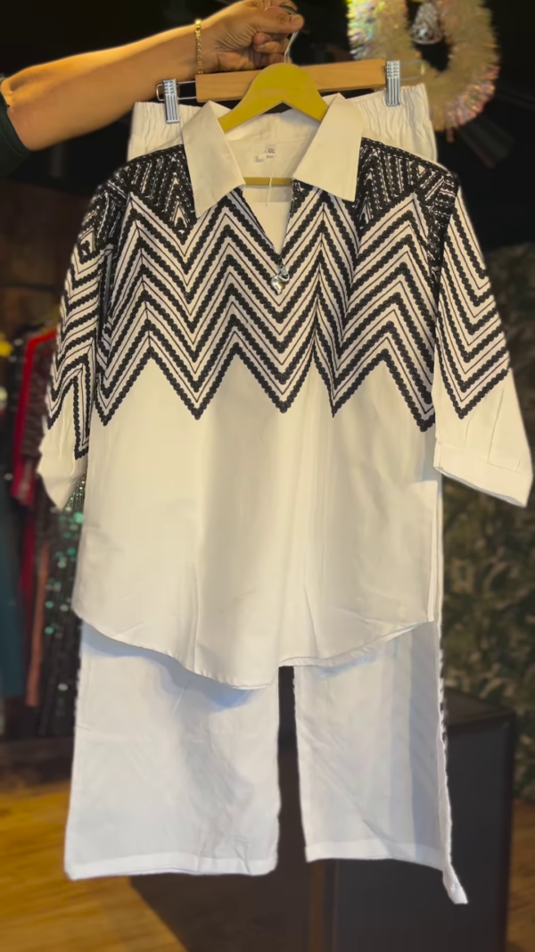 Black & White Sequin Chevron Kurti Set with Palazzo Pants