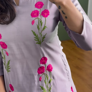 Lavender Bloom Embroidered Kurti – Grace in Every Thread 🌿