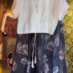 Vintage Bloom – Embroidered Top & Floral Skirt Set