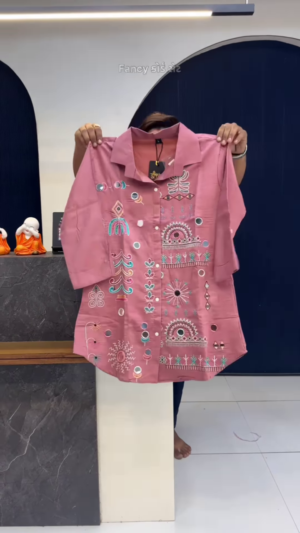 Boho Bloom – Dusky Pink Embroidered Shirt Top