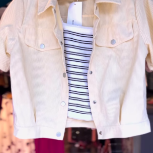3-Color Corduroy Jacket with Striped Crop Top – Urban Casual Vibe