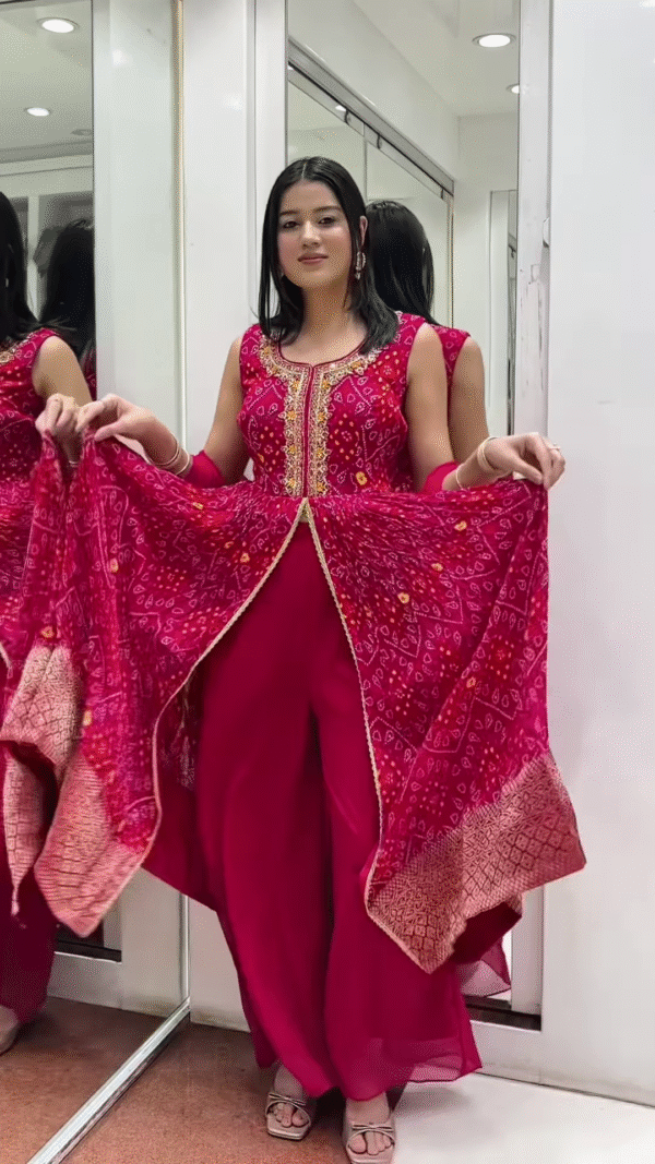 Bandhej Kurta Set – With Heavy Gota Work & Dupatta - Image 2