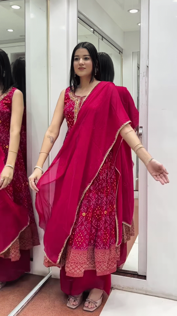 Bandhej Kurta Set – With Heavy Gota Work & Dupatta - Image 5