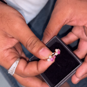 Delicate Gold Toe Ring with Pink and White Accents