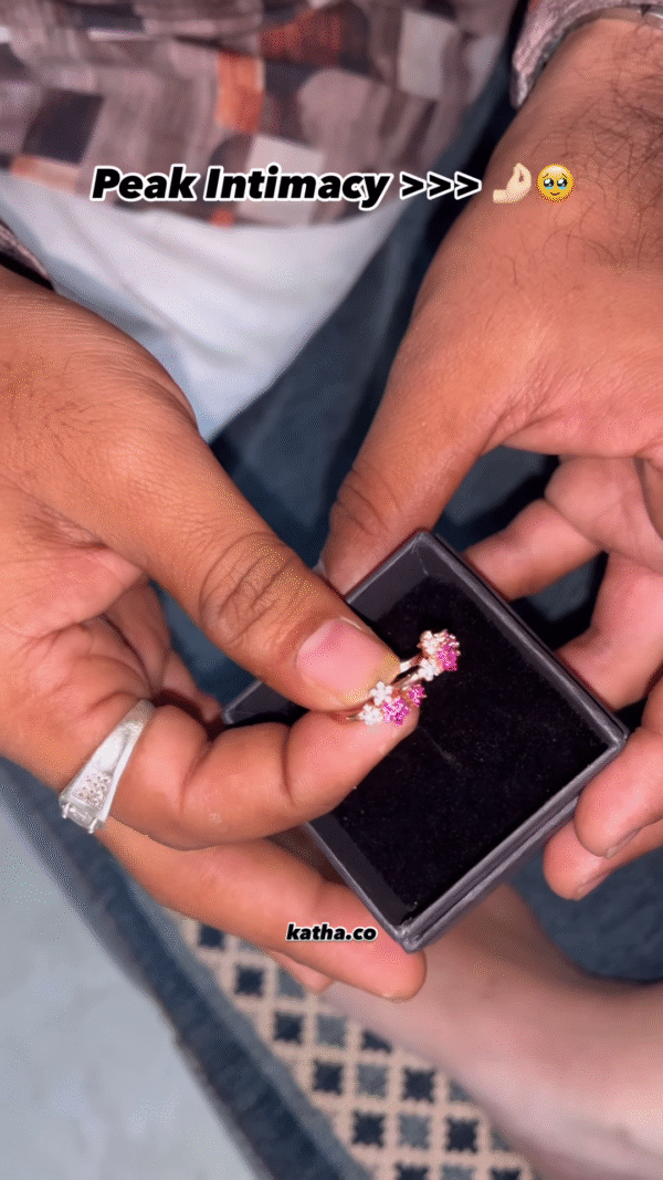 Delicate Gold Toe Ring with Pink and White Accents