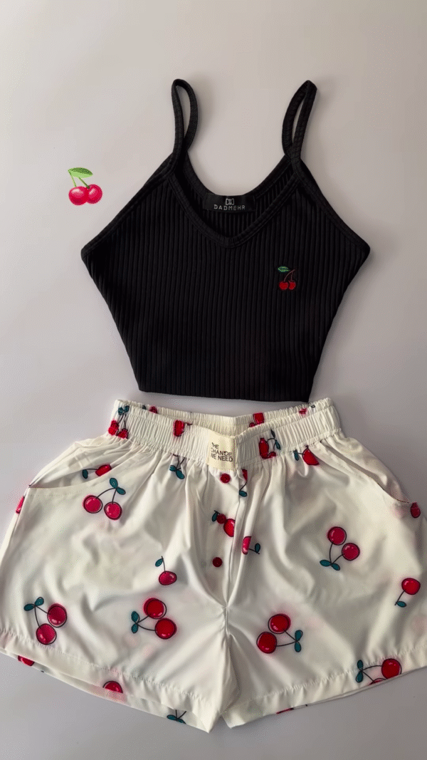 Adorable White Ribbed Tank Top and Shorts Set with Red Hearts - 6 Colors Available