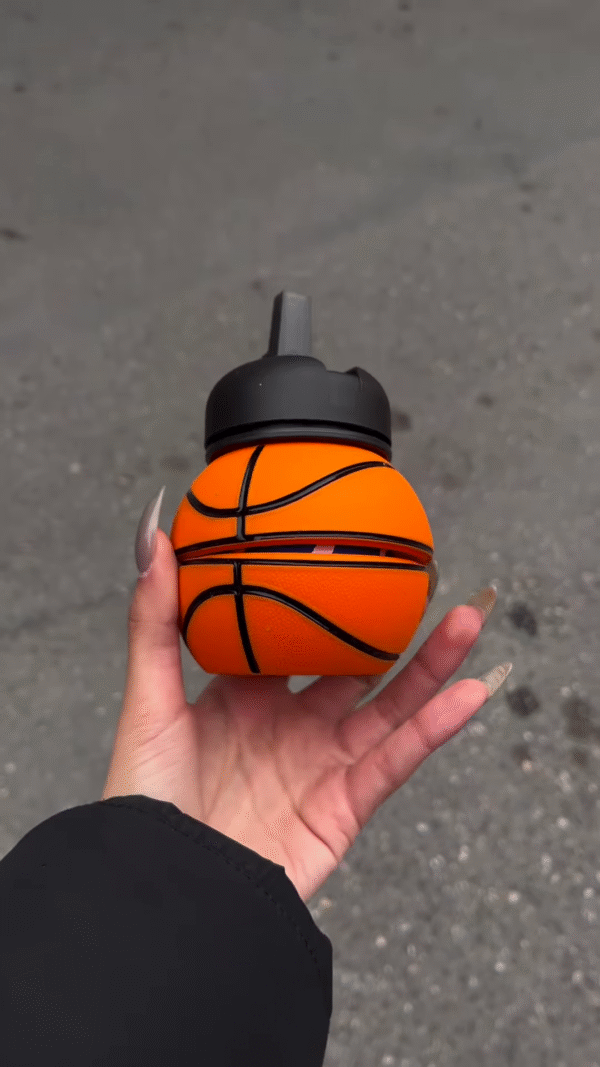 Fun Basketball-Shaped Water Bottle with Player Silhouettes - Image 2