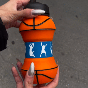 Fun Basketball-Shaped Water Bottle with Player Silhouettes