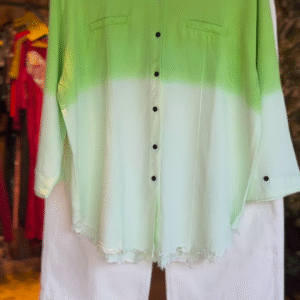 💚 Trendy Ombre Green to White Oversized Shirt & White Wide-Leg Pants Set 🤍