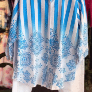 💙 Chic Blue & White Striped and Patterned Oversized Shirt with White Pants Set 🤍