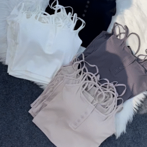🌈 Trendy Multi-Strap Button-Front Crop Tops - Available in Multiple Colors 🖤🤍💜🩷