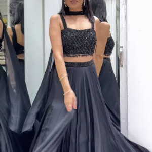 ✨ Dazzling Black Sequin Top & Flowing Skirt Ensemble 🖤