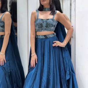 💙 Dazzling Teal Embellished Crop Top & Flowing Skirt Ensemble 🌊