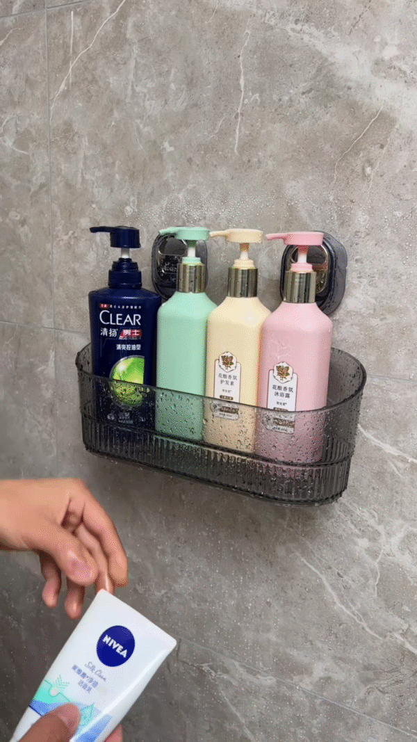 Wall-Mounted Bathroom Shelf with Four Pastel Bottles - Image 3