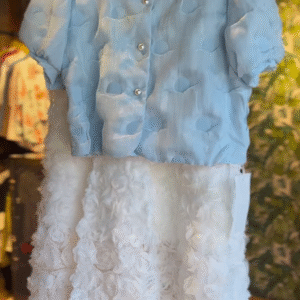 Ethereal Blue Floral Top and Textured White Skirt Set