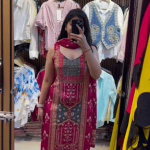 Stylish Maroon and Teal Ethnic Dress with Scarf